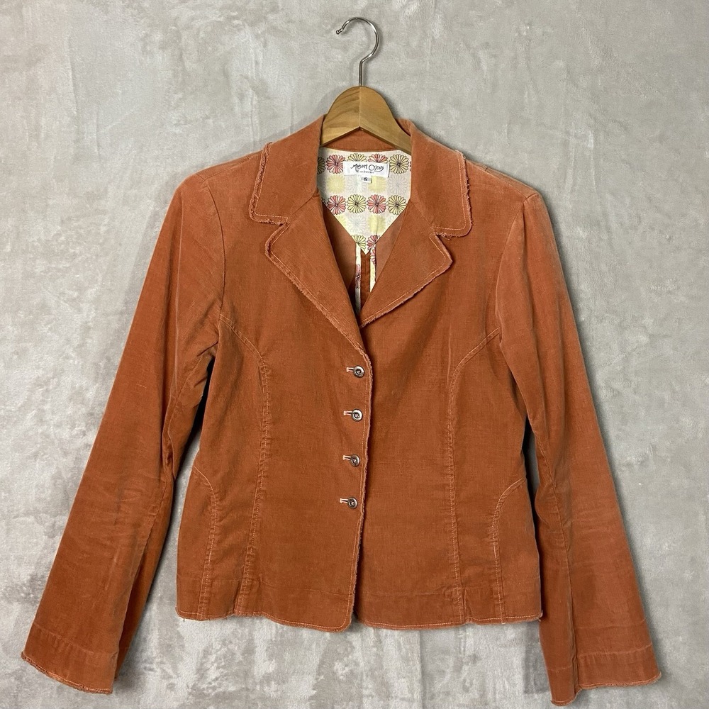 Margaret O'Leary Distressed Velour Blazer Coat Shirt Raw Hem Rust Womens S Boho